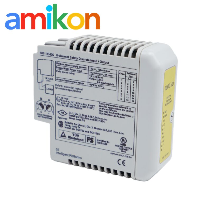 GE 8811-IO-DC-01 Safety Discrete I/O Module with 8-Point Safety I/O, 250 VAC Galvanic Isolation