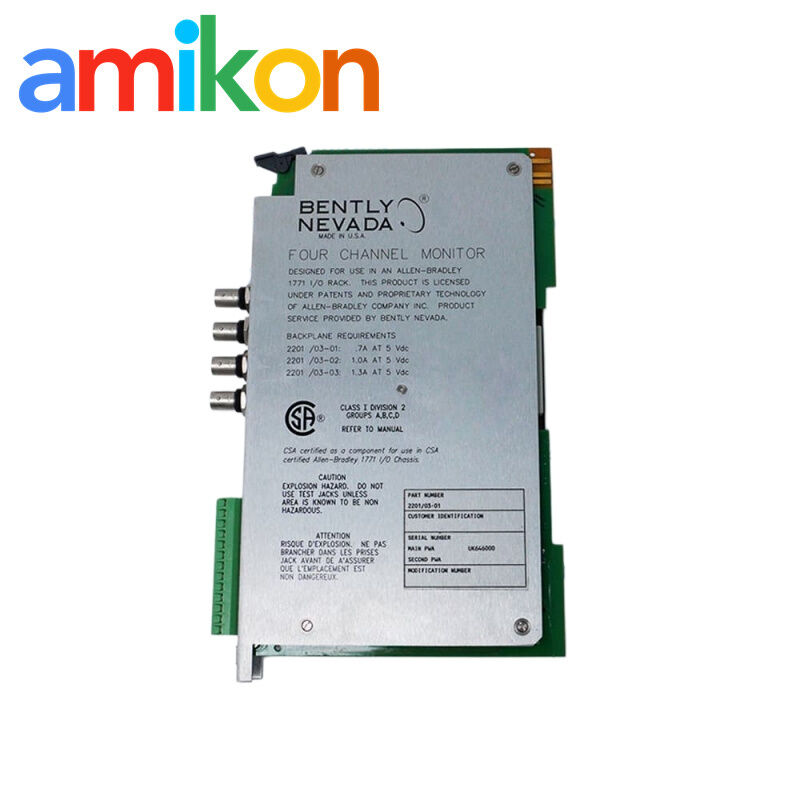 Bently Nevada 2201/03-01 Four-Channel Monitor Module for Continuous Vibration Monitoring with PLC-5 System Integration and Dual-Level Protection